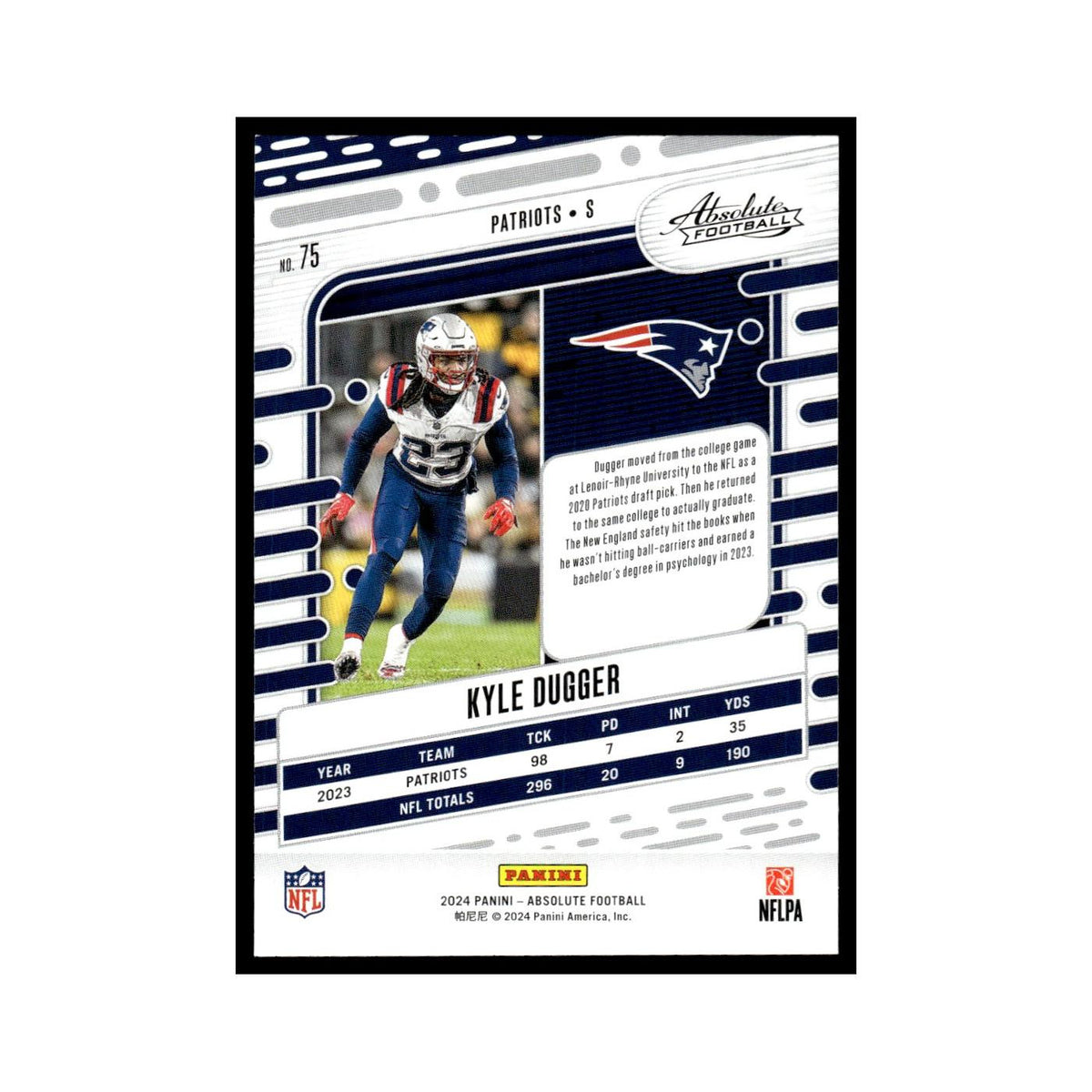 Kyle Dugger 2024 Panini Absolute #75 New England Patriots Football Card NM