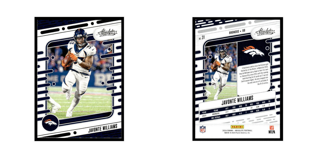 Javonte Williams 2024 Panini Absolute #31 Denver Broncos Football Card NM