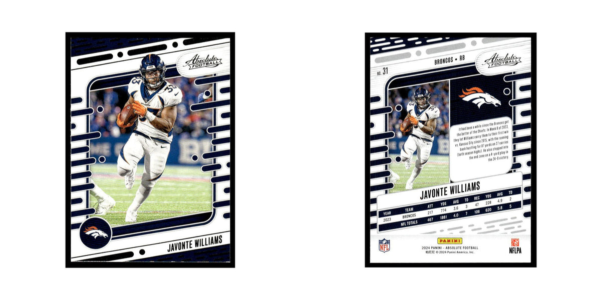 Javonte Williams 2024 Panini Absolute #31 Denver Broncos Football Card NM