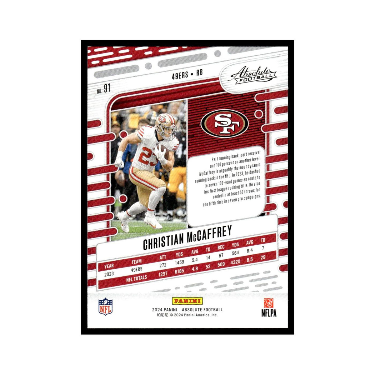 Christian McCaffrey 2024 Panini Absolute #91 San Francisco 49ers NM