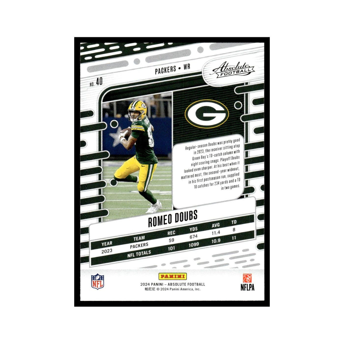 Romeo Doubs 2024 Panini Absolute #40 Green Bay Packers Football Card NM