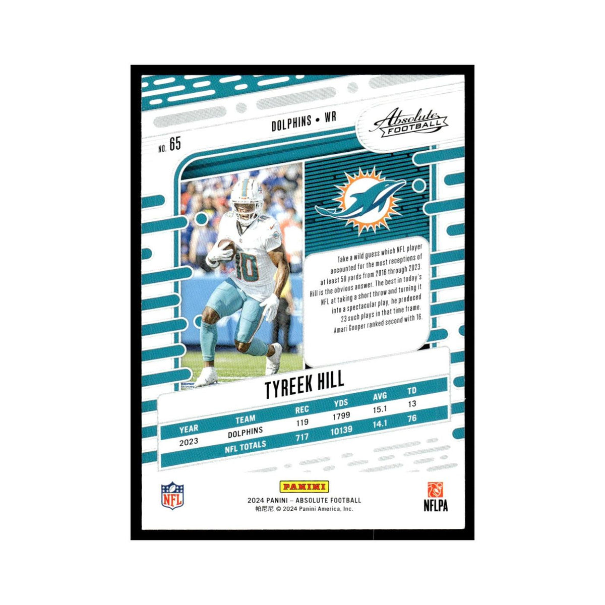 Tyreek Hill 2024 Panini Absolute #65 Miami Dolphins Football Card NM