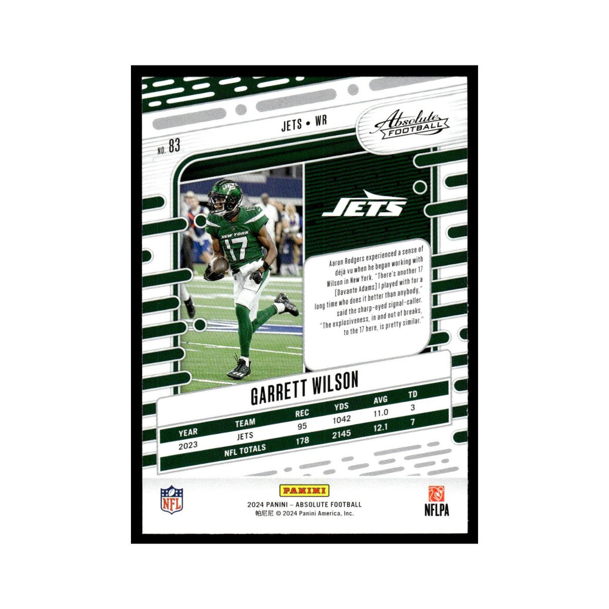 Garrett Wilson 2024 Panini Absolute #83 New York Jets Football Card NM