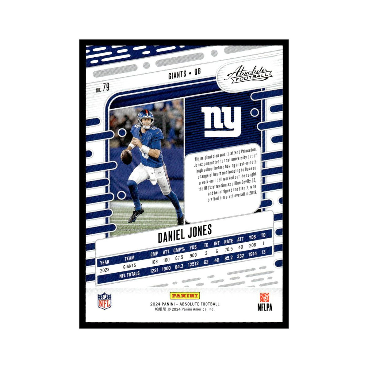 Daniel Jones 2024 Panini Absolute #79 New York Giants Football Card NM
