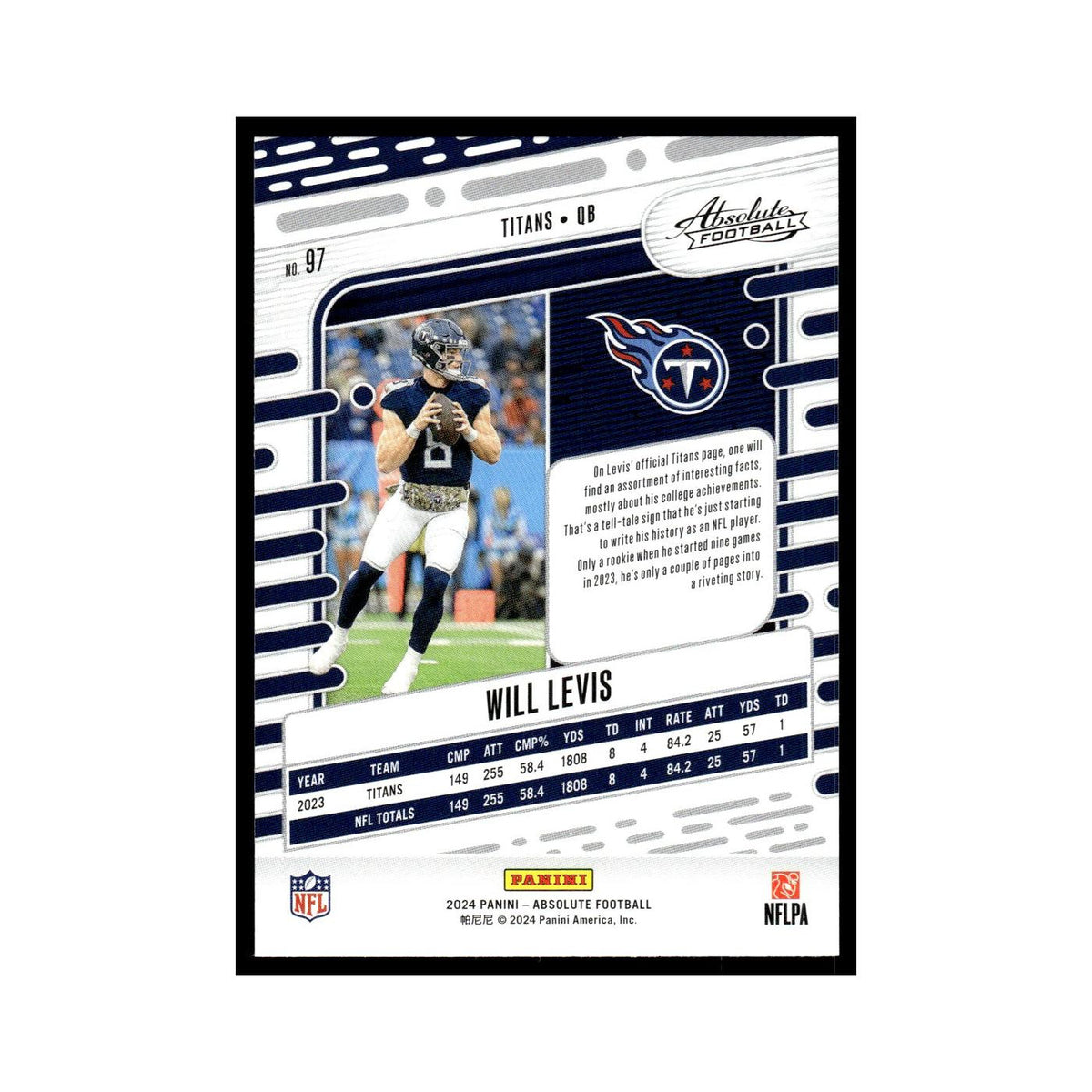 Will Levis 2024 Panini Absolute #97 Tennessee Titans Football Card NM