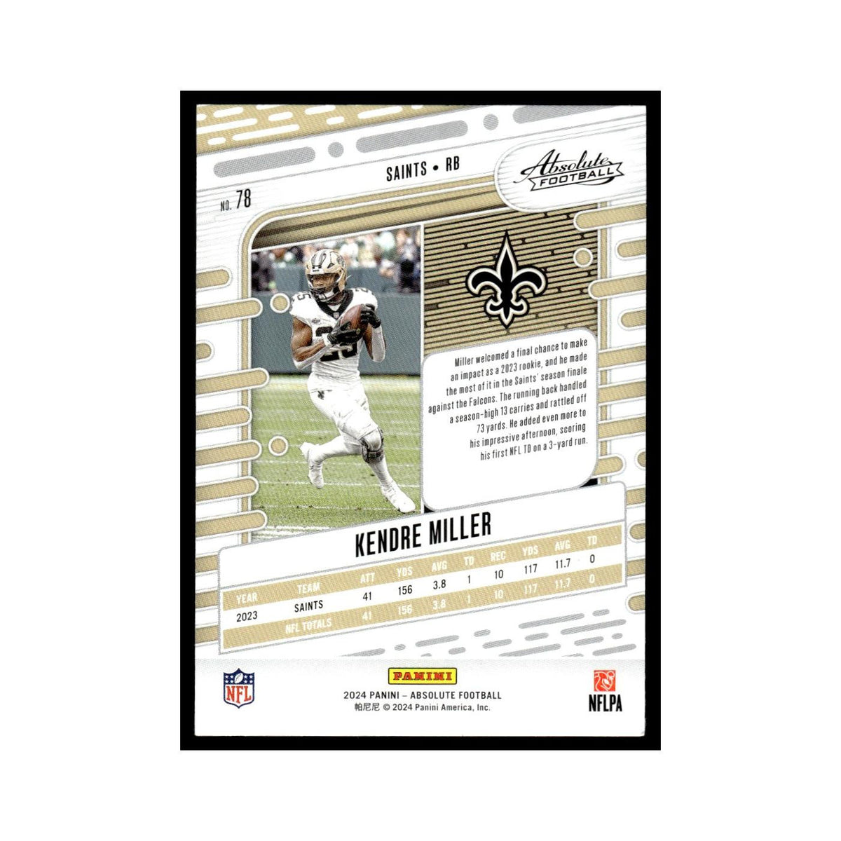 Kendre Miller 2024 Panini Absolute #78 New Orleans Saints Football Card NM