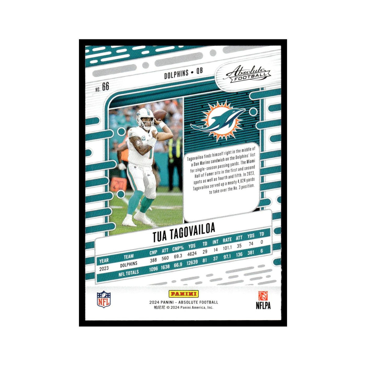 Tua Tagovailoa 2024 Panini Absolute #66 Miami Dolphins Football Card NM