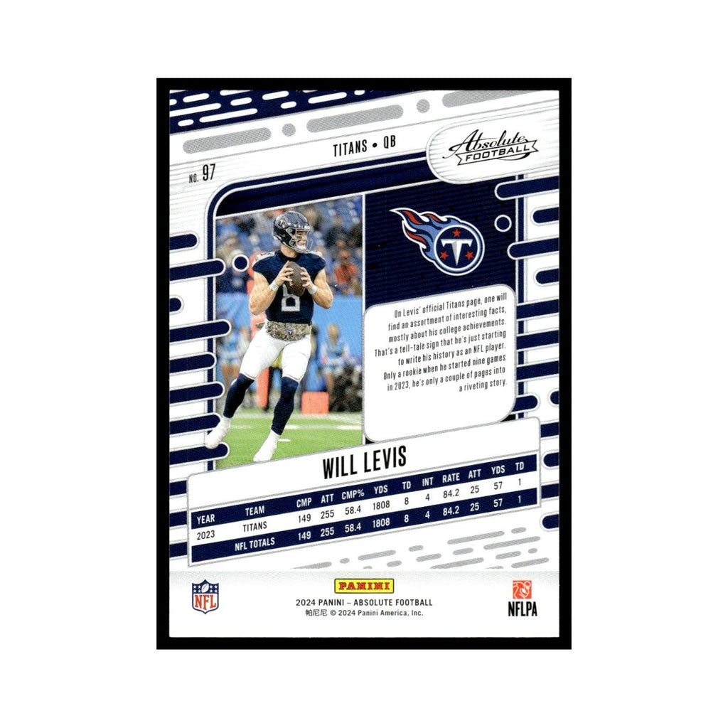Will Levis 2024 Panini Absolute #97 Tennessee Titans Football Card NM