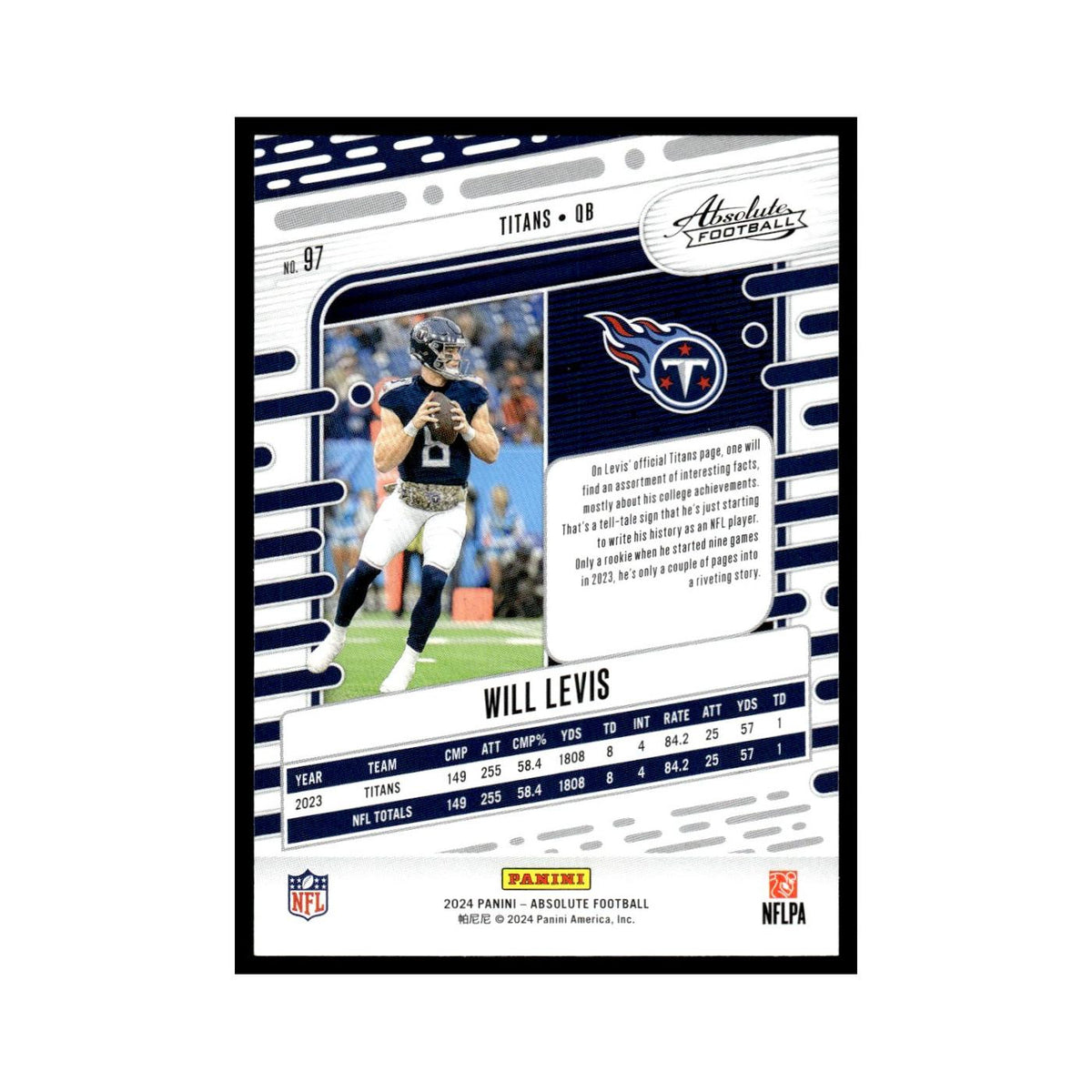 Will Levis 2024 Panini Absolute #97 Tennessee Titans Football Card NM