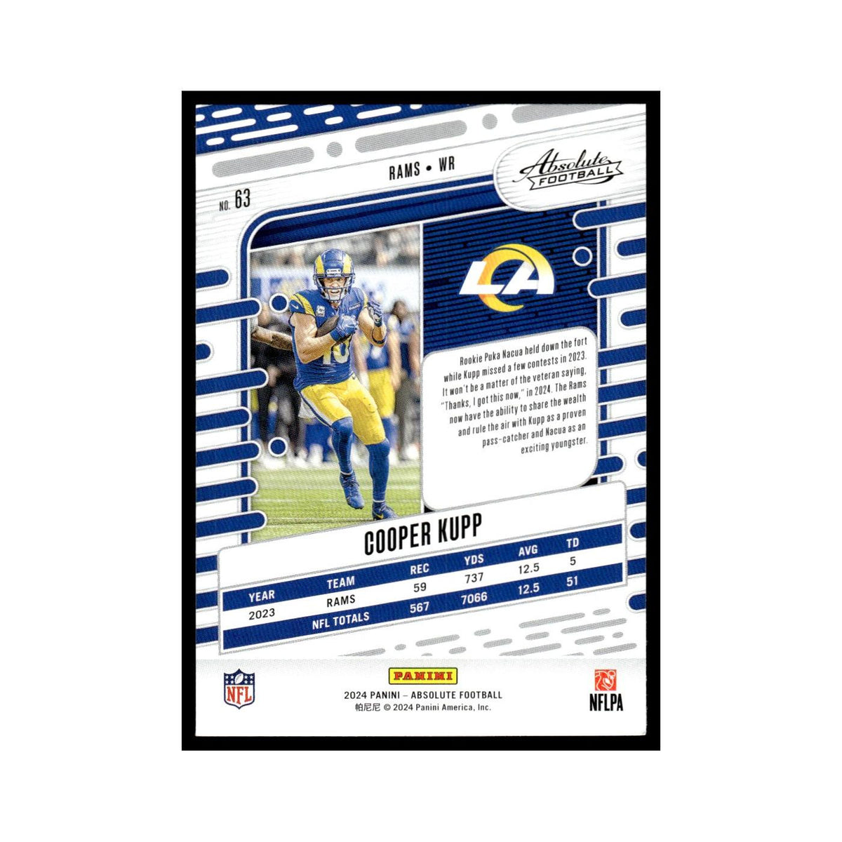 Cooper Kupp 2024 Panini Absolute #63 Los Angeles Rams Football Card NM