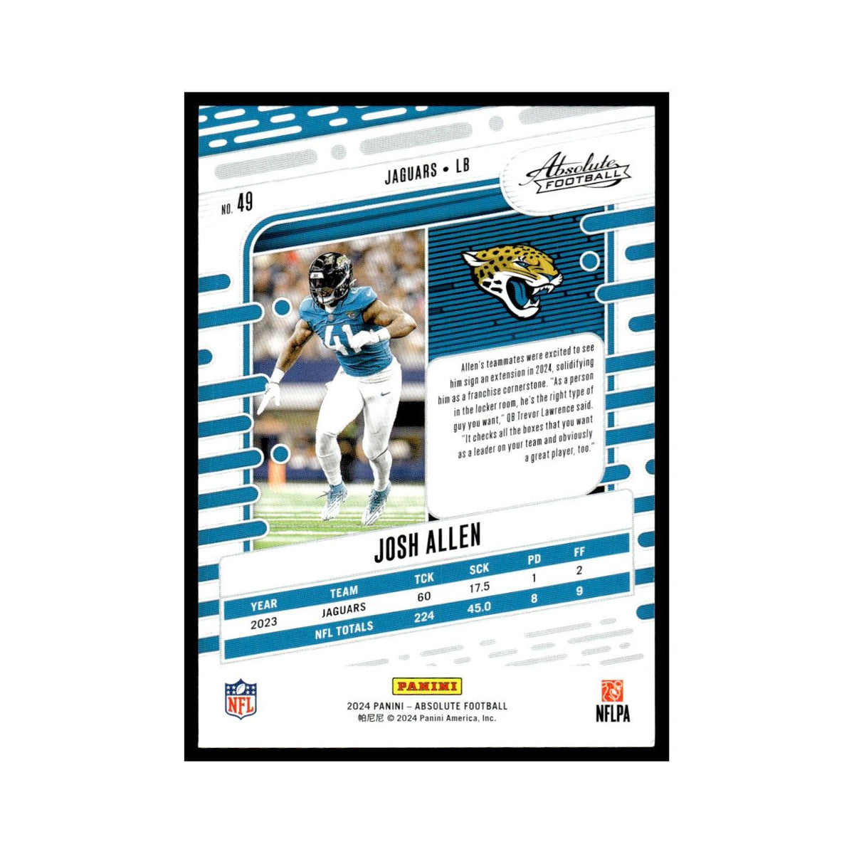 Josh Allen 2024 Panini Absolute #49 Jacksonville Jaguars Football Card NM