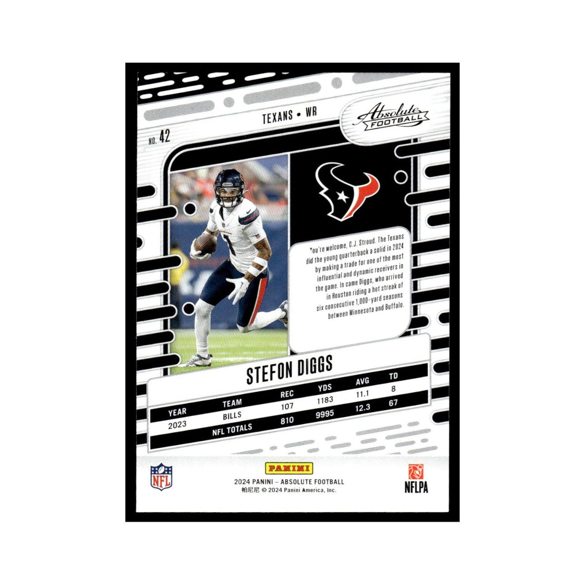 Stefon Diggs 2024 Panini Absolute #42 Houston Texans Football Card NM