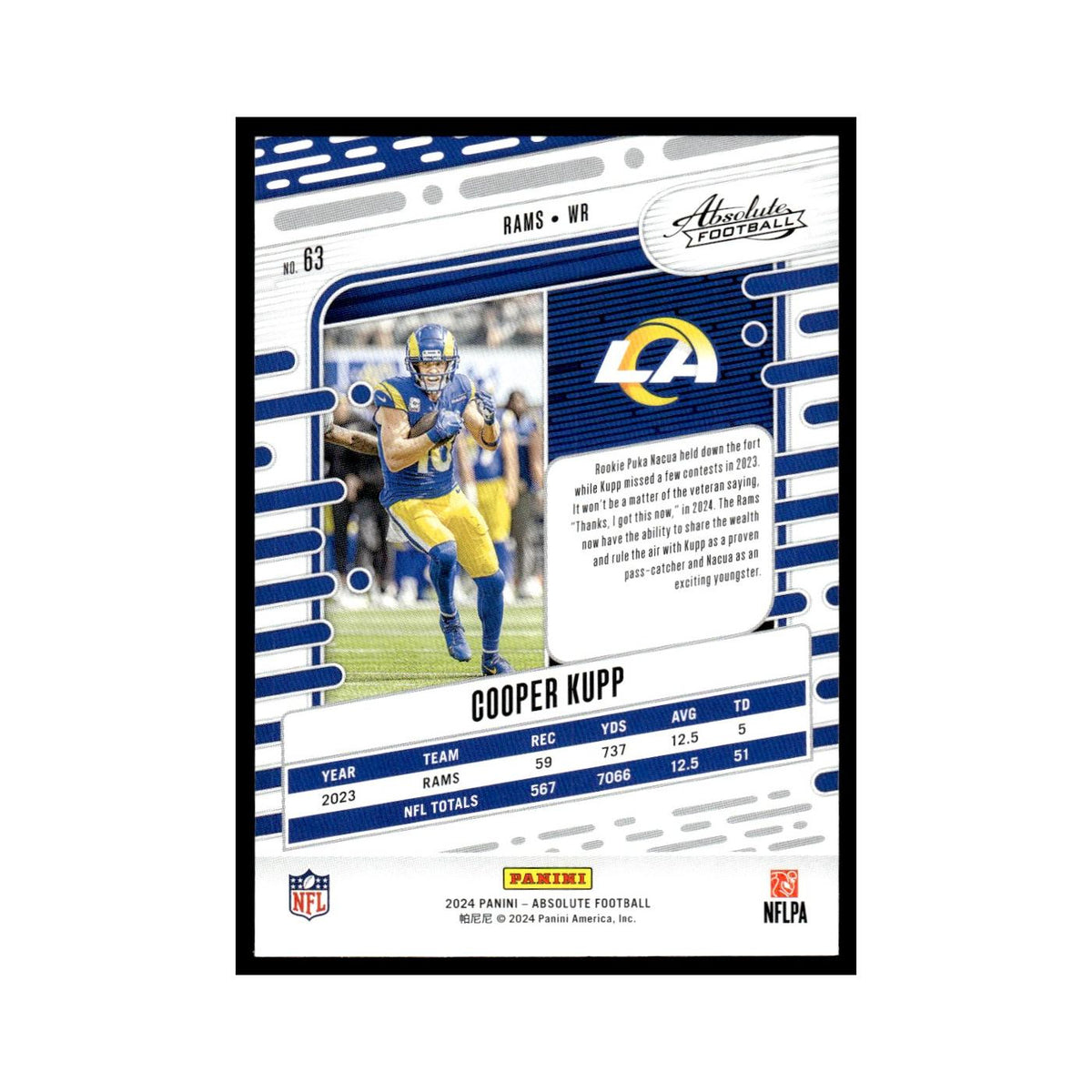 Cooper Kupp 2024 Panini Absolute #63 Los Angeles Rams Football Card NM