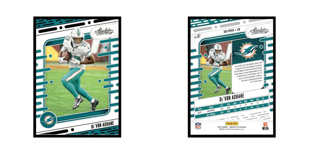 De'Von Achane 2024 Panini Absolute #67 Miami Dolphins Football Card NM
