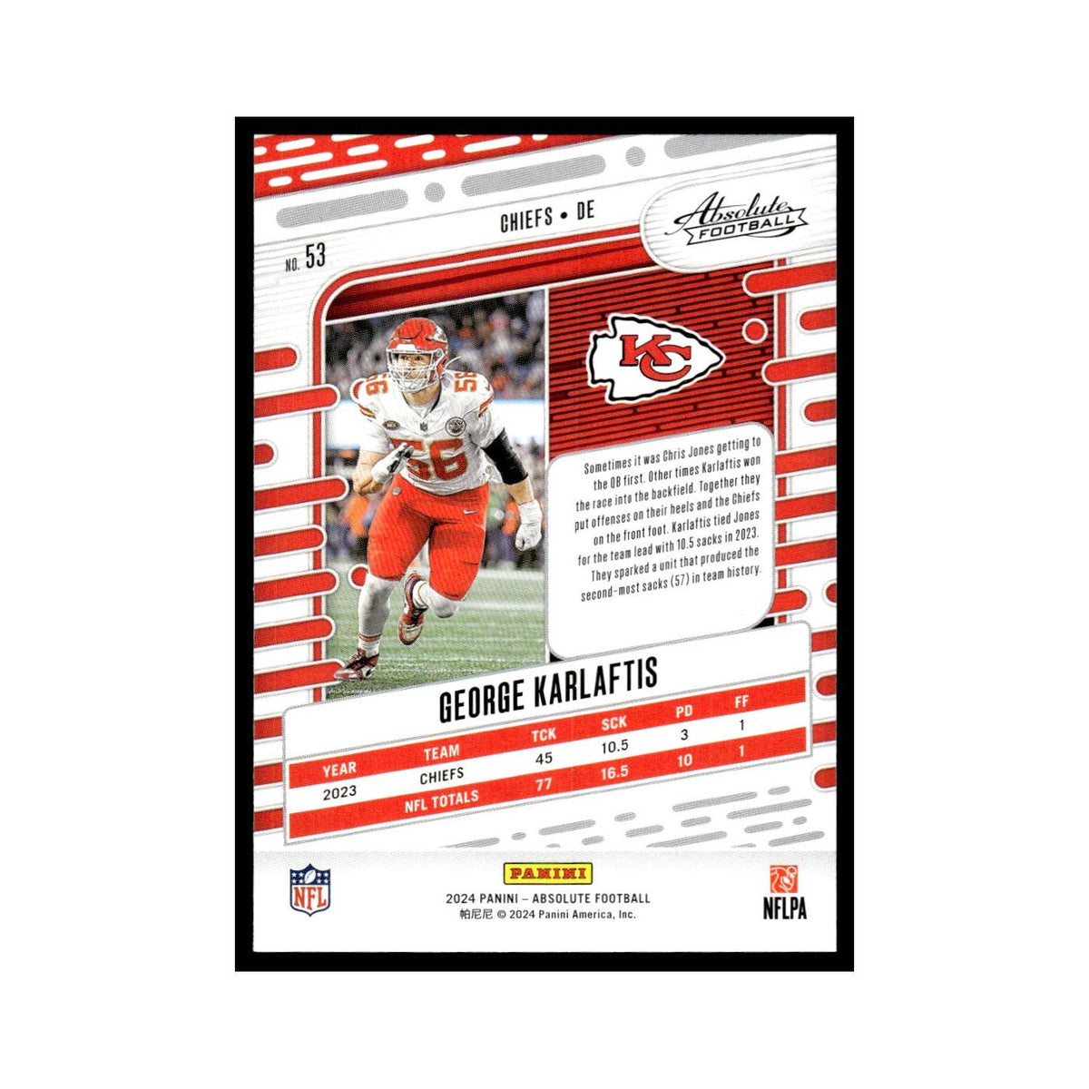 George Karlaftis 2024 Panini Absolute #53 Kansas City Chiefs Football Card NM