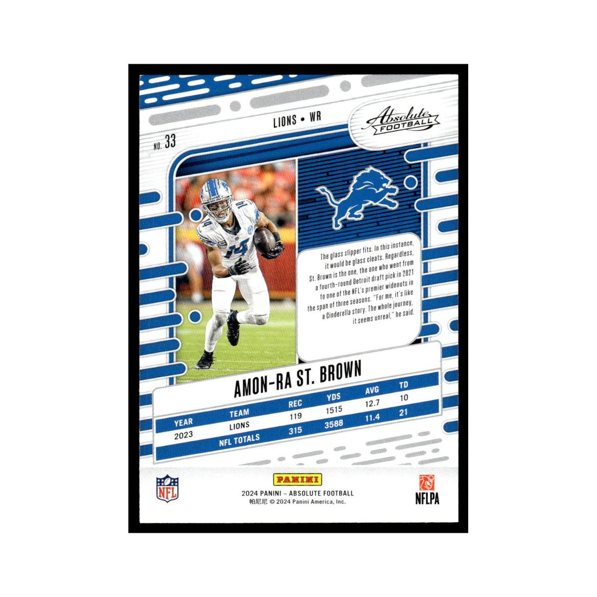 Amon-Ra St. Brown 2024 Panini Absolute #33 Detroit Lions Football Card NM