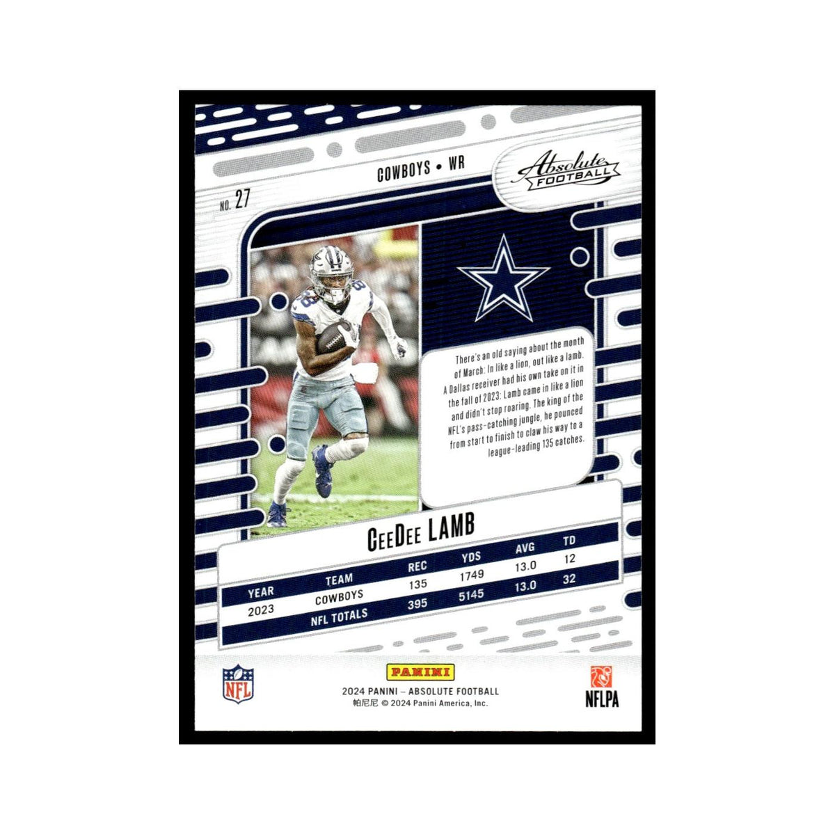 CeeDee Lamb 2024 Panini Absolute #27 Dallas Cowboys Football Card NM