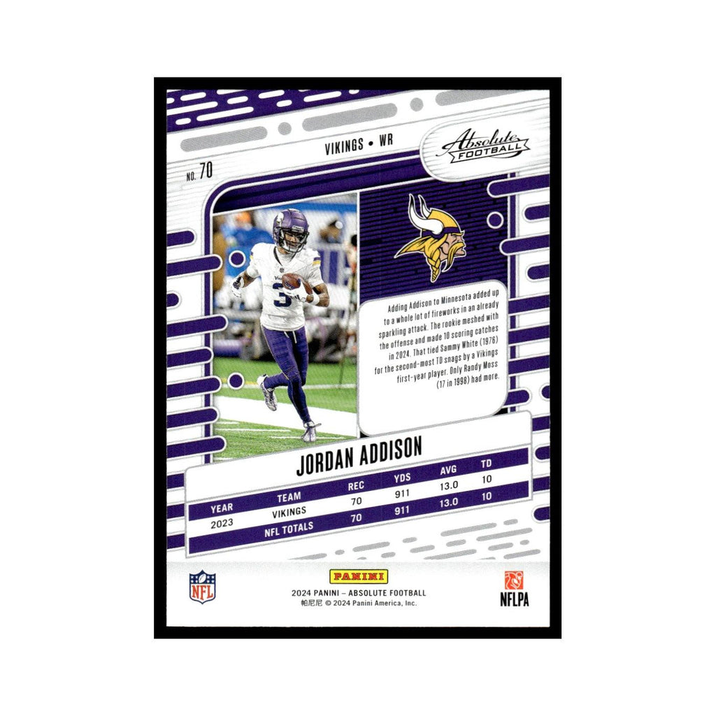Jordan Addison 2024 Panini Absolute #70 Minnesota Vikings Football Card NM