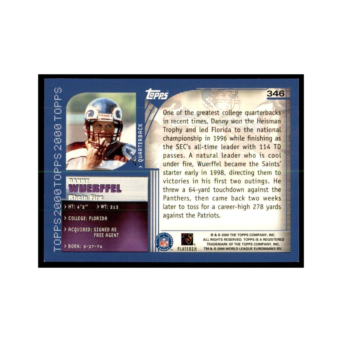 Danny Wuerffel 2000 Topps #346 Football Cards Football Card NM