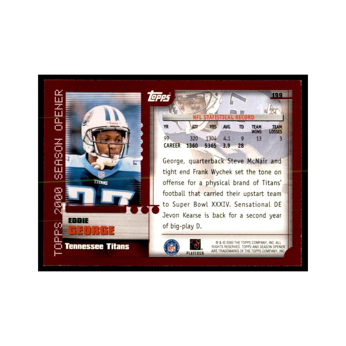 Eddie George 2000 Topps #199 Football Cards Football Card NM