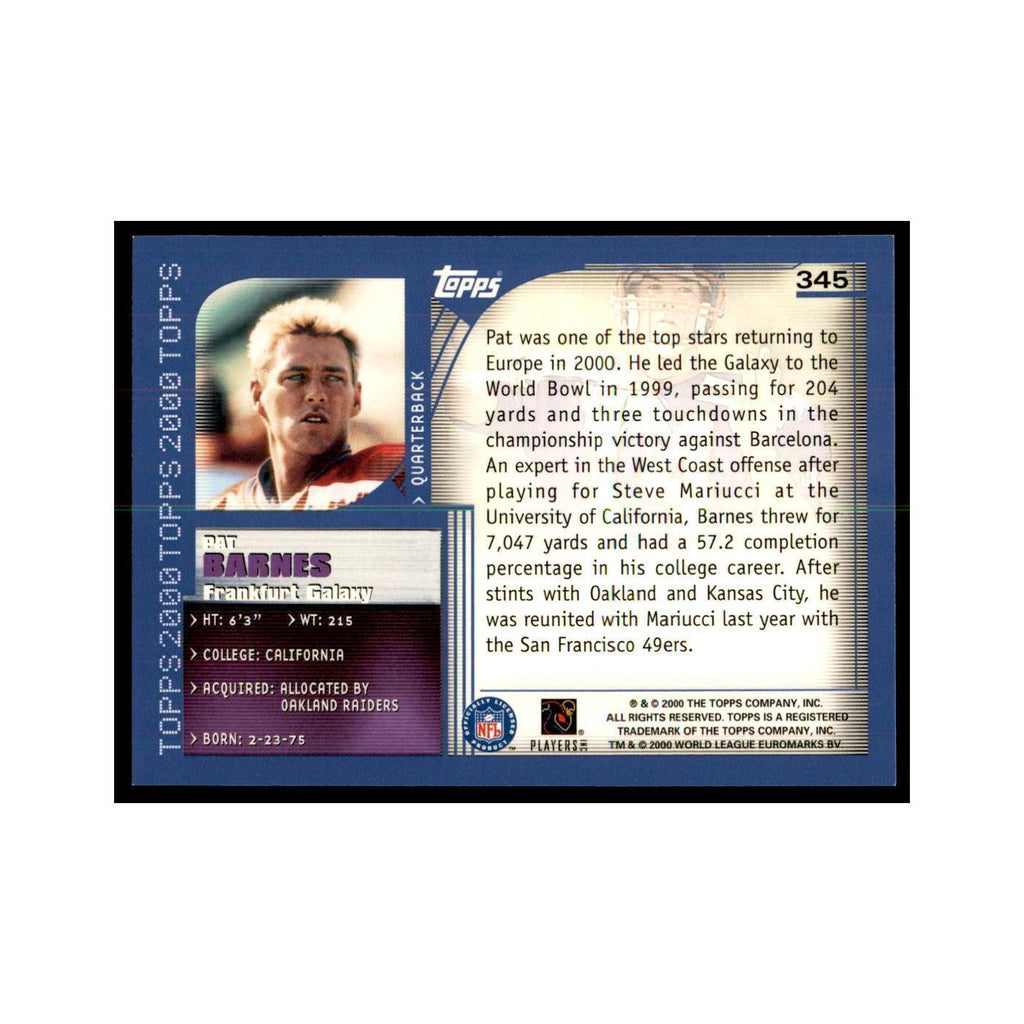 Pat Barnes 2000 Topps #345 Football Cards Football Card NM
