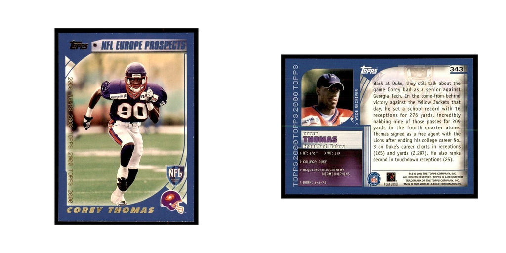 Corey Thomas 2000 Topps #343 Football Cards Football Card NM