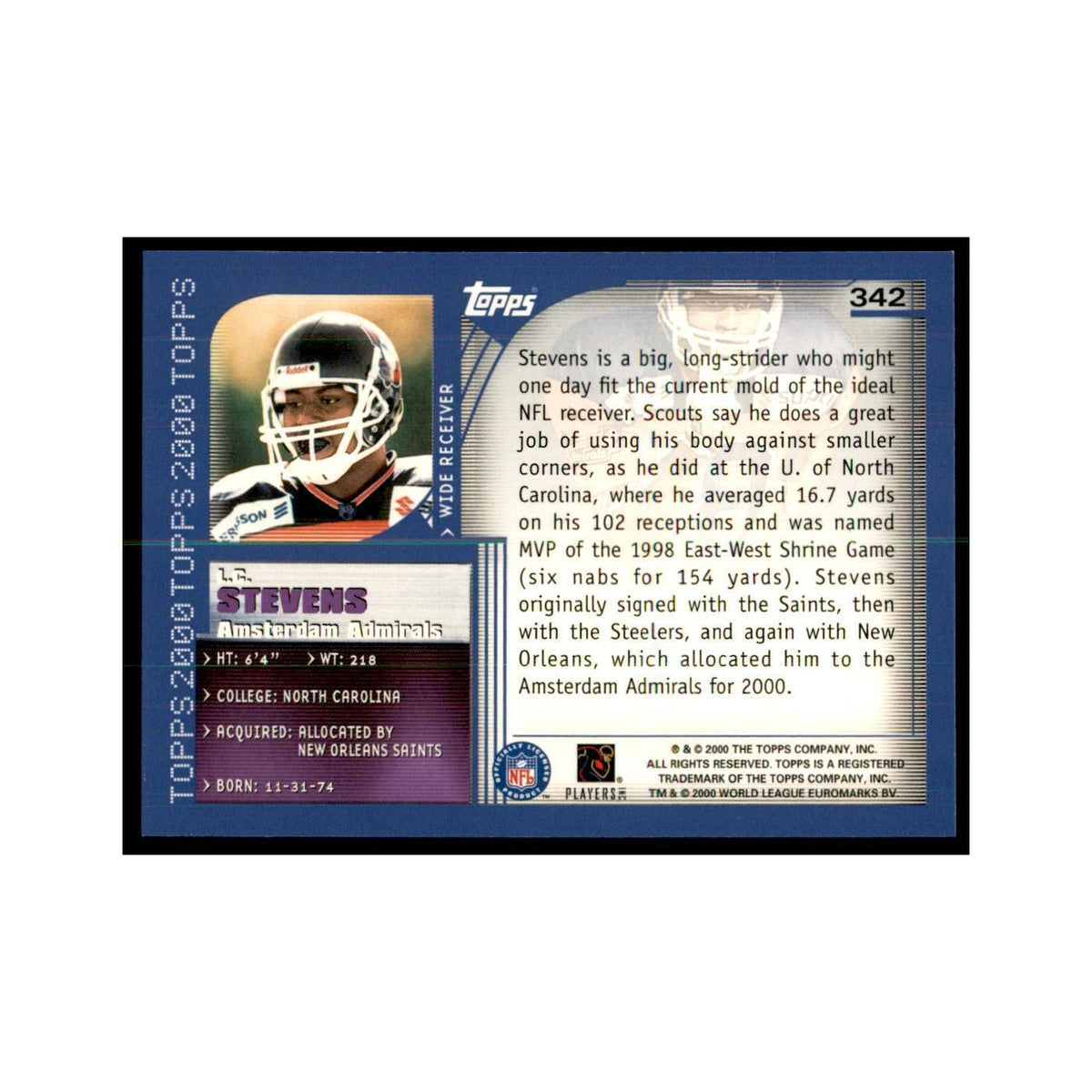 L.C. Stevens 2000 Topps #342 Football Cards Football Card NM