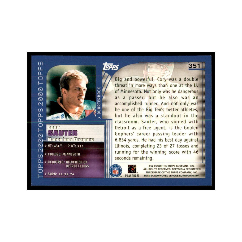 Cory Sauter 2000 Topps #351 Football Cards Football Card NM