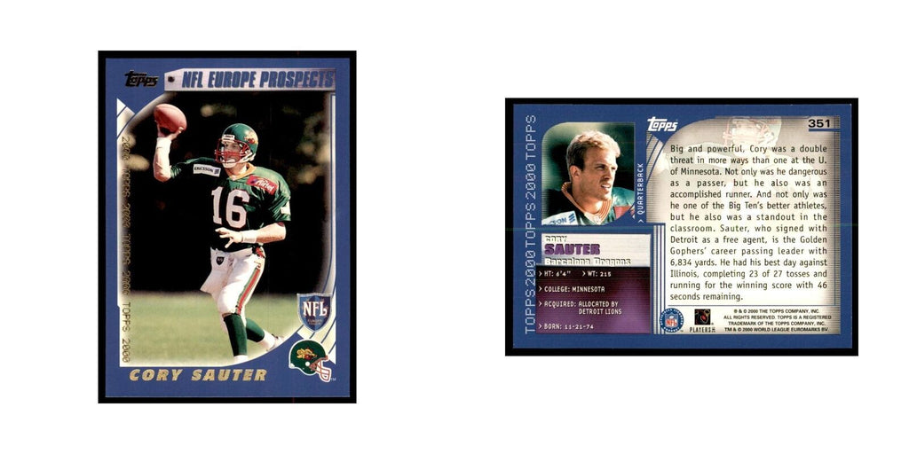 Cory Sauter 2000 Topps #351 Football Cards Football Card NM