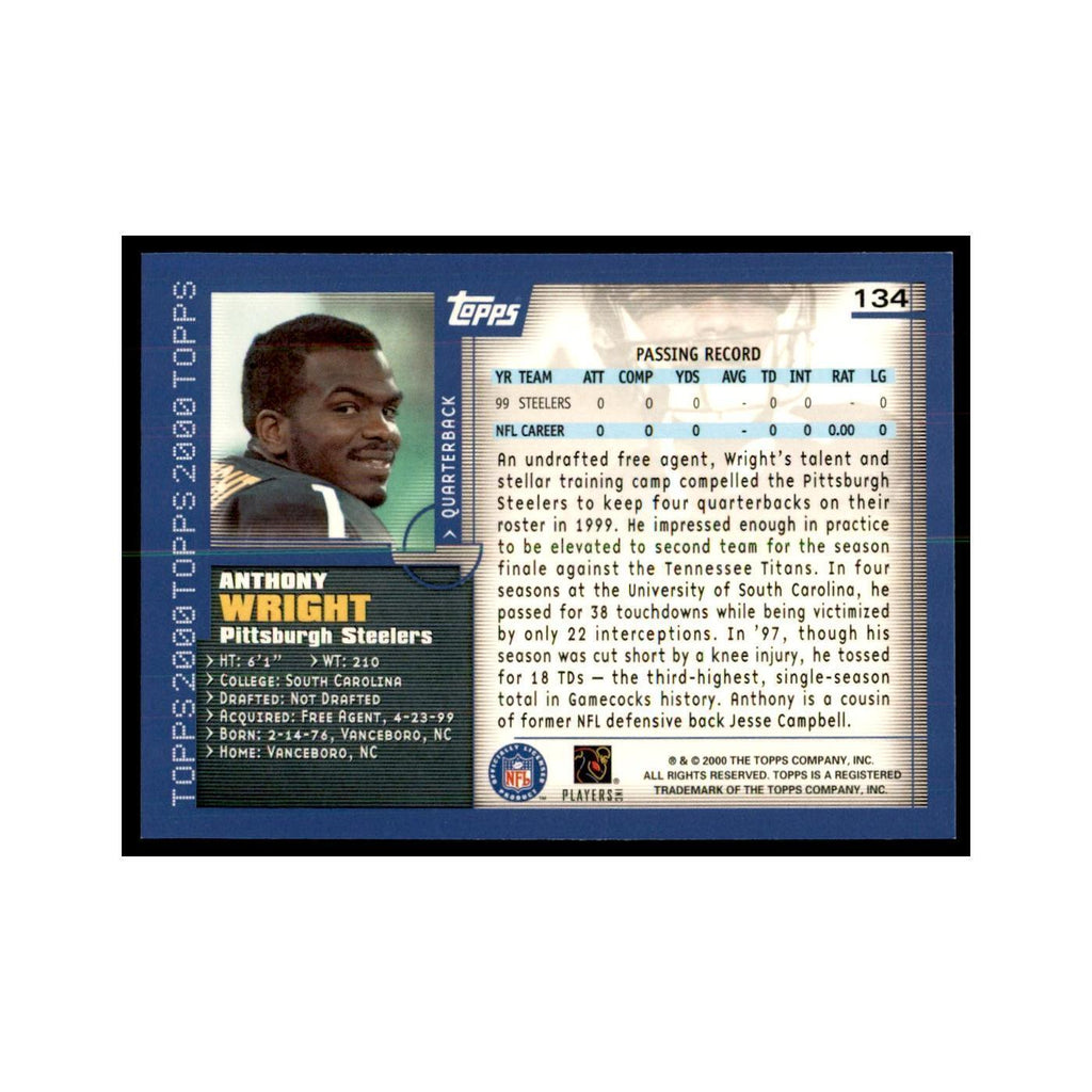 Anthony Wright 2000 Topps #134 Football Cards Football Card NM