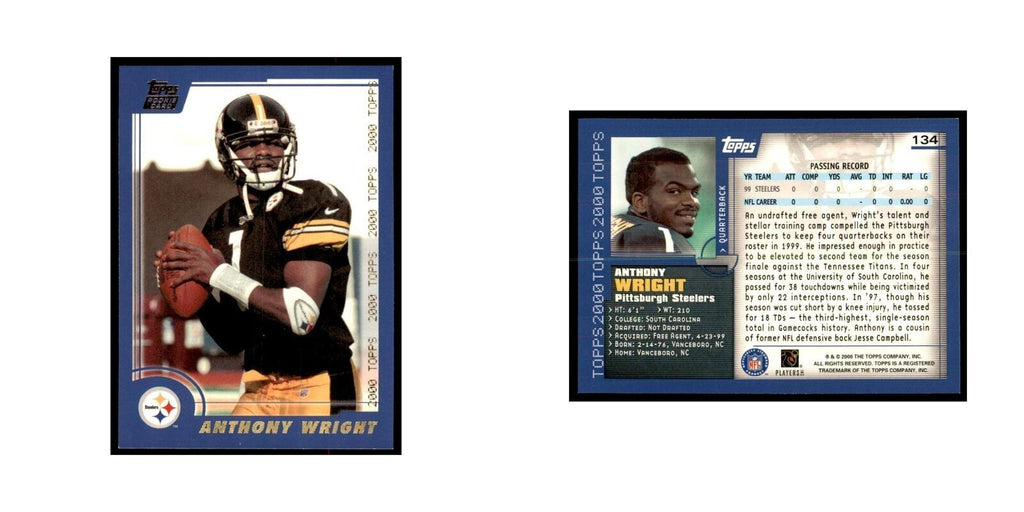 Anthony Wright 2000 Topps #134 Football Cards Football Card NM