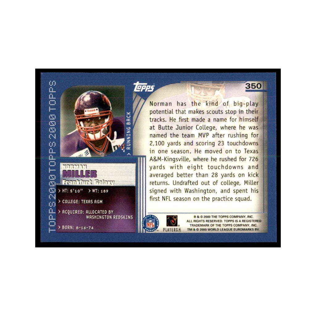 Norman Miller 2000 Topps #350 Football Cards Football Card NM