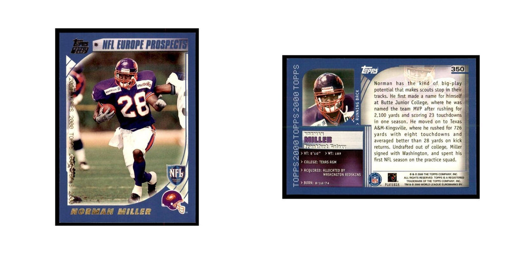 Norman Miller 2000 Topps #350 Football Cards Football Card NM