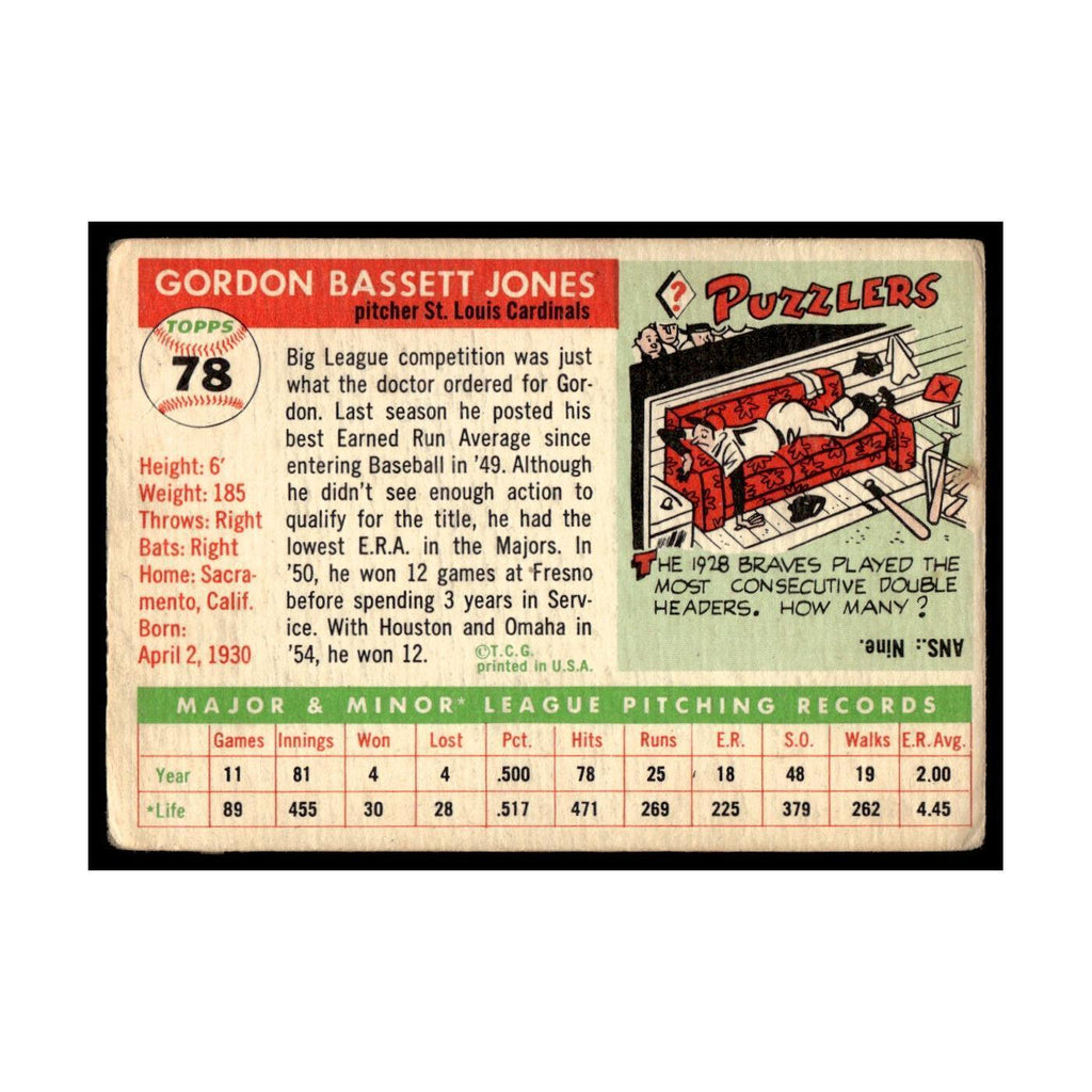 Gordon Jones 1955 Topps #78 St. Louis Cardinals Baseball Card VG