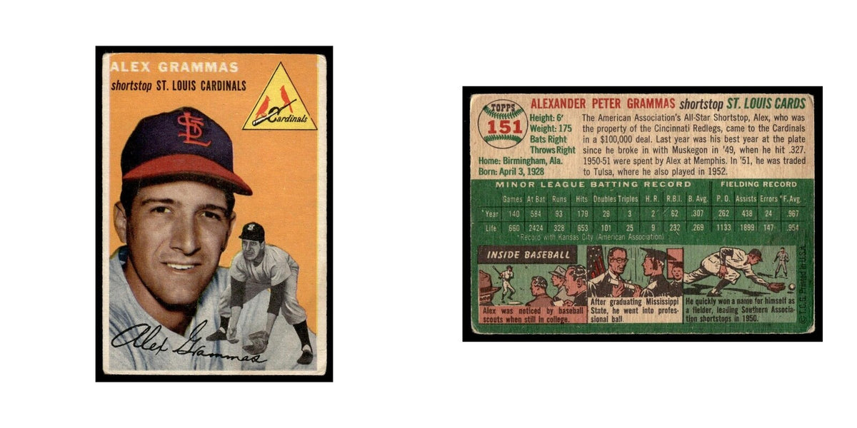Alex Grammas 1954 Topps #151 St. Louis Cardinals Baseball Card VG