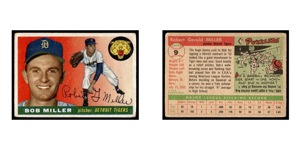 Bob Miller 1955 Topps #9 Detroit Tigers Baseball Card VG