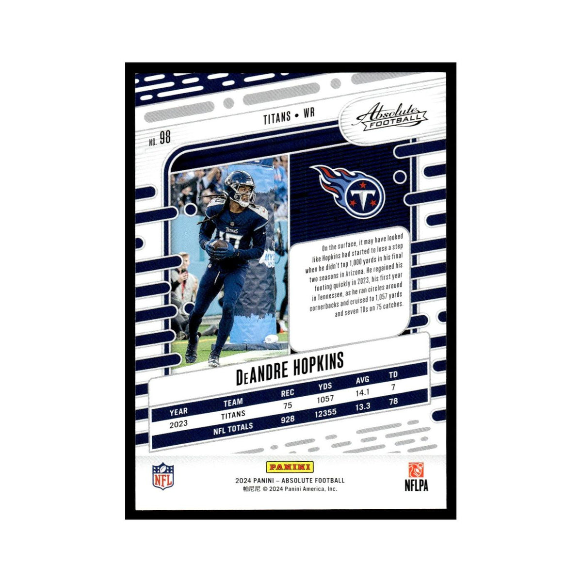 DeAndrew Hopkins 2024 Panini Absolute #98 Tennessee Titans Football Card NM