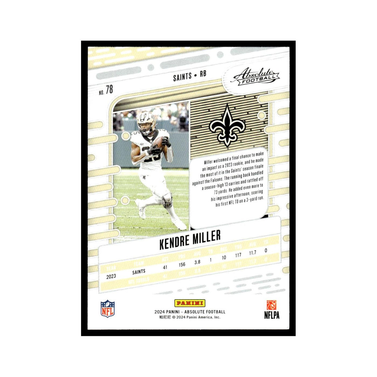 Kendre Miller 2024 Panini Absolute #78 New Orleans Saints Football Card NM
