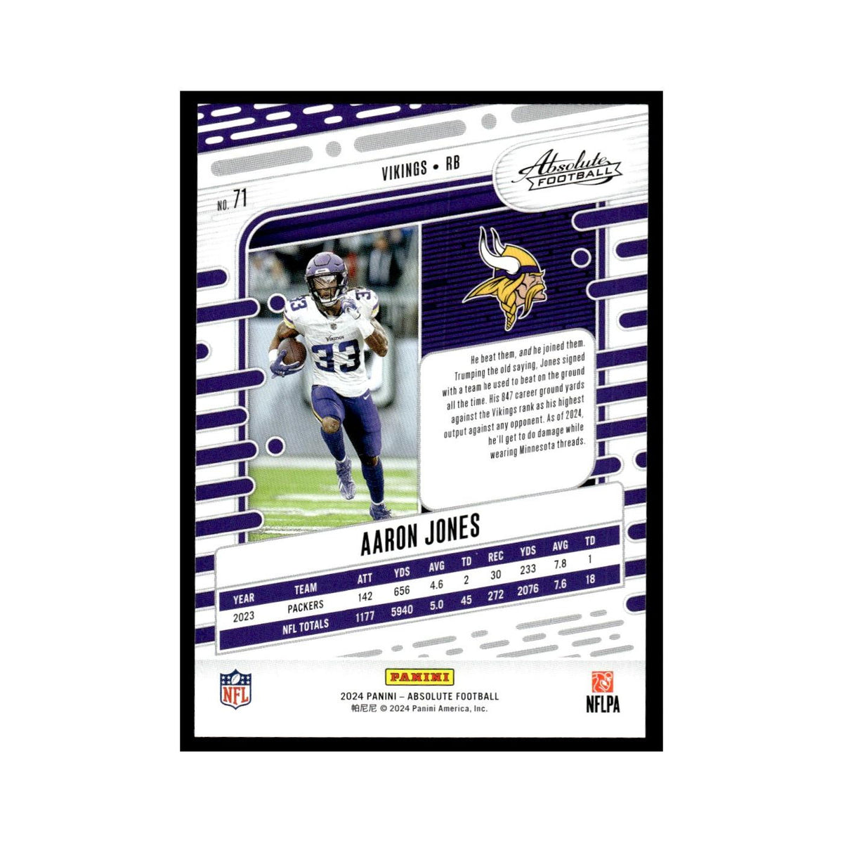 Aaron Jones 2024 Panini Absolute #71 Minnesota Vikings Football Card NM