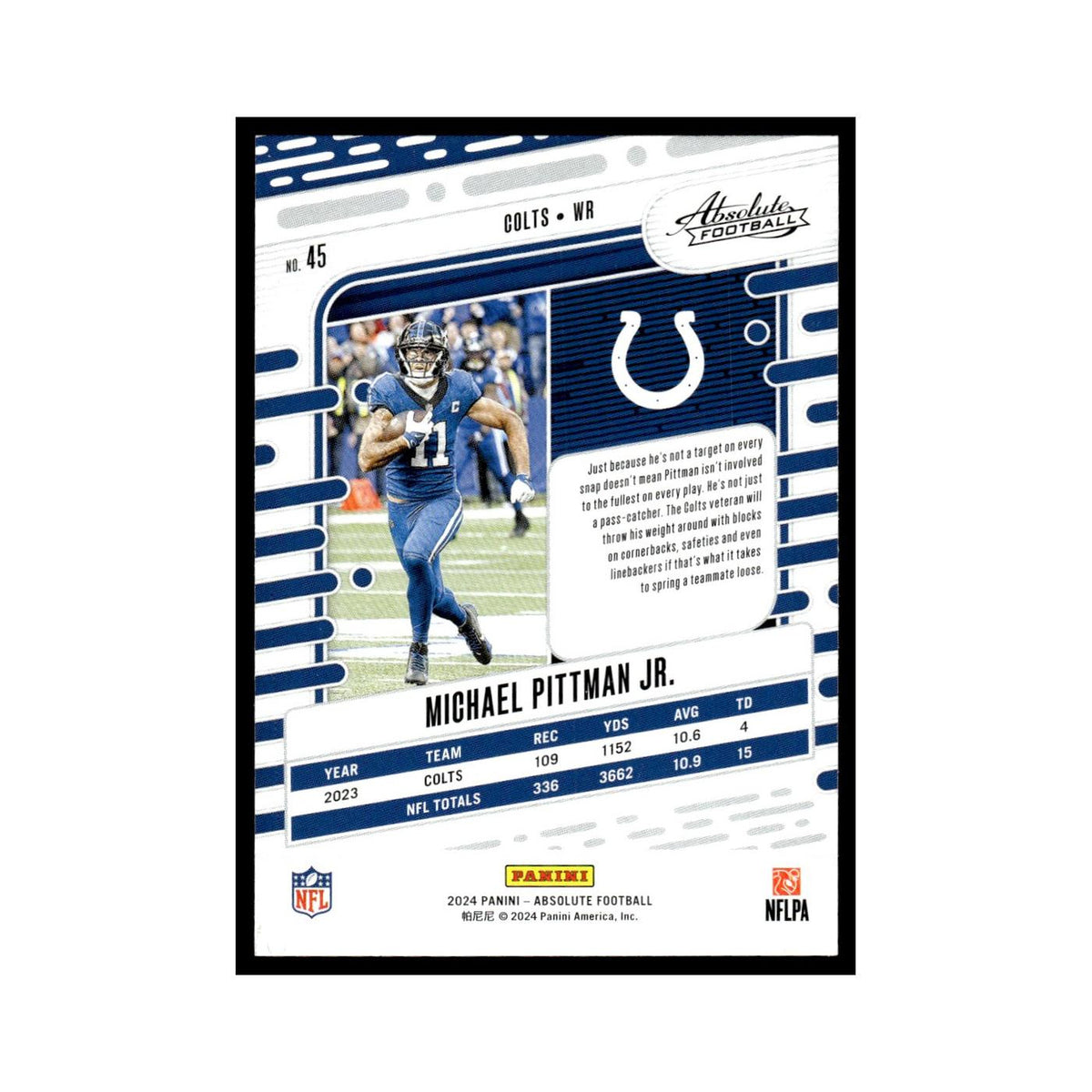Michael Pittman Jr. 2024 Panini Absolute #45 Indianapolis Colts Football Card NM