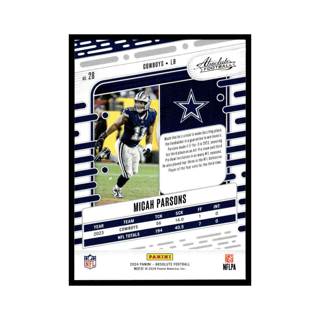 Micah Parsons 2024 Panini Absolute #28 Dallas Cowboys Football Card NM