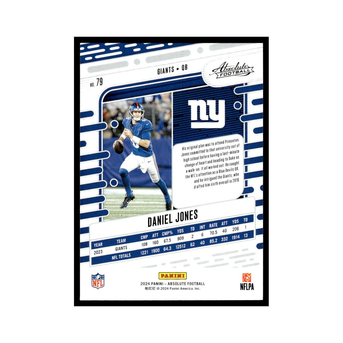 Daniel Jones 2024 Panini Absolute #79 New York Giants Football Card NM