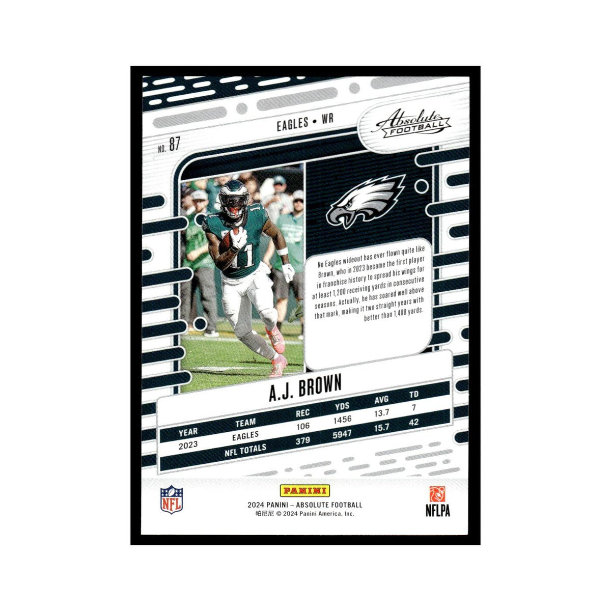 A.J. Brown 2024 Panini Absolute #87 Philadelphia Eagles Football Card NM