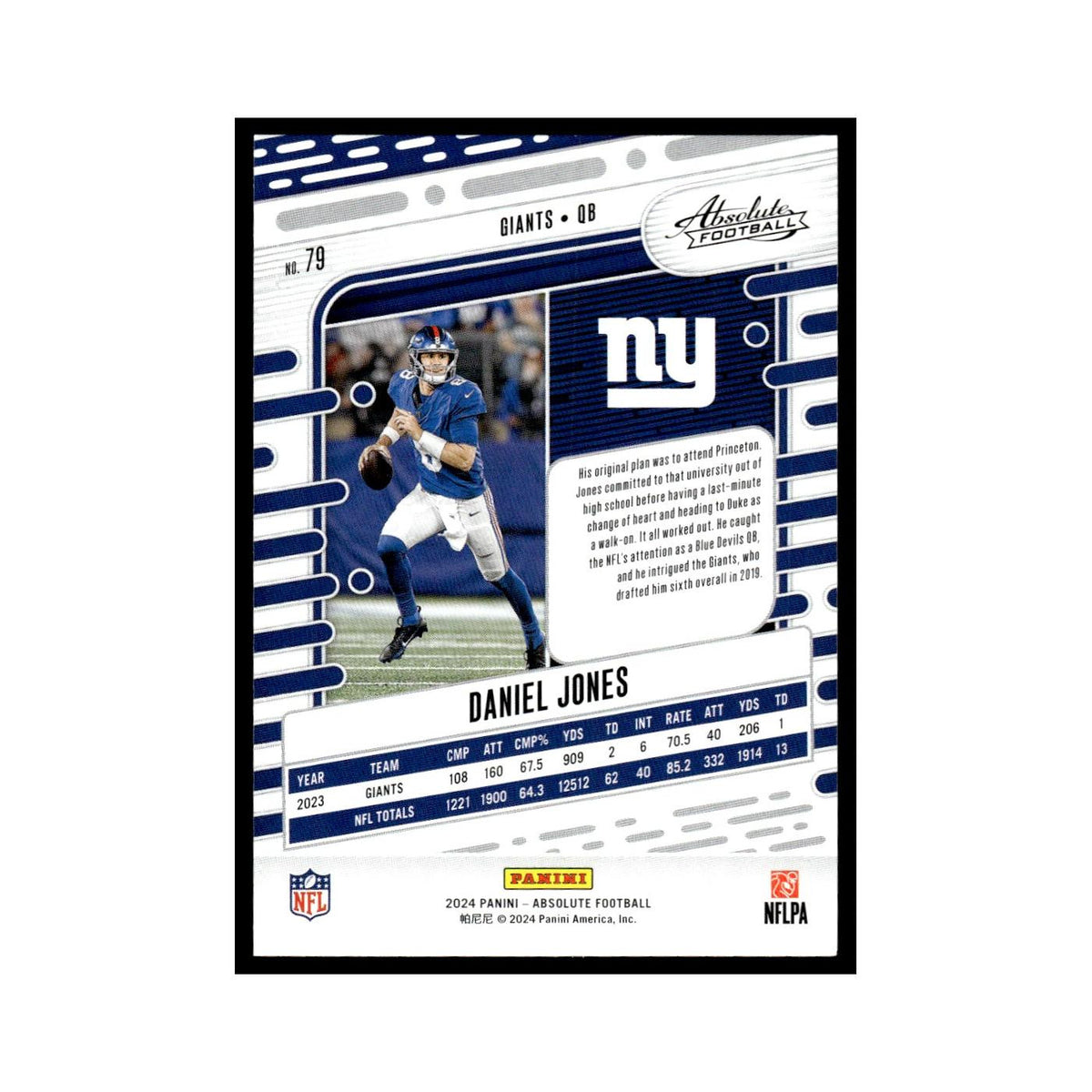 Daniel Jones 2024 Panini Absolute #79 New York Giants Football Card NM