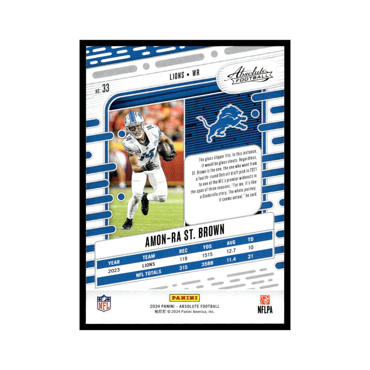 Amon-Ra St. Brown 2024 Panini Absolute #33 Detroit Lions Football Card NM