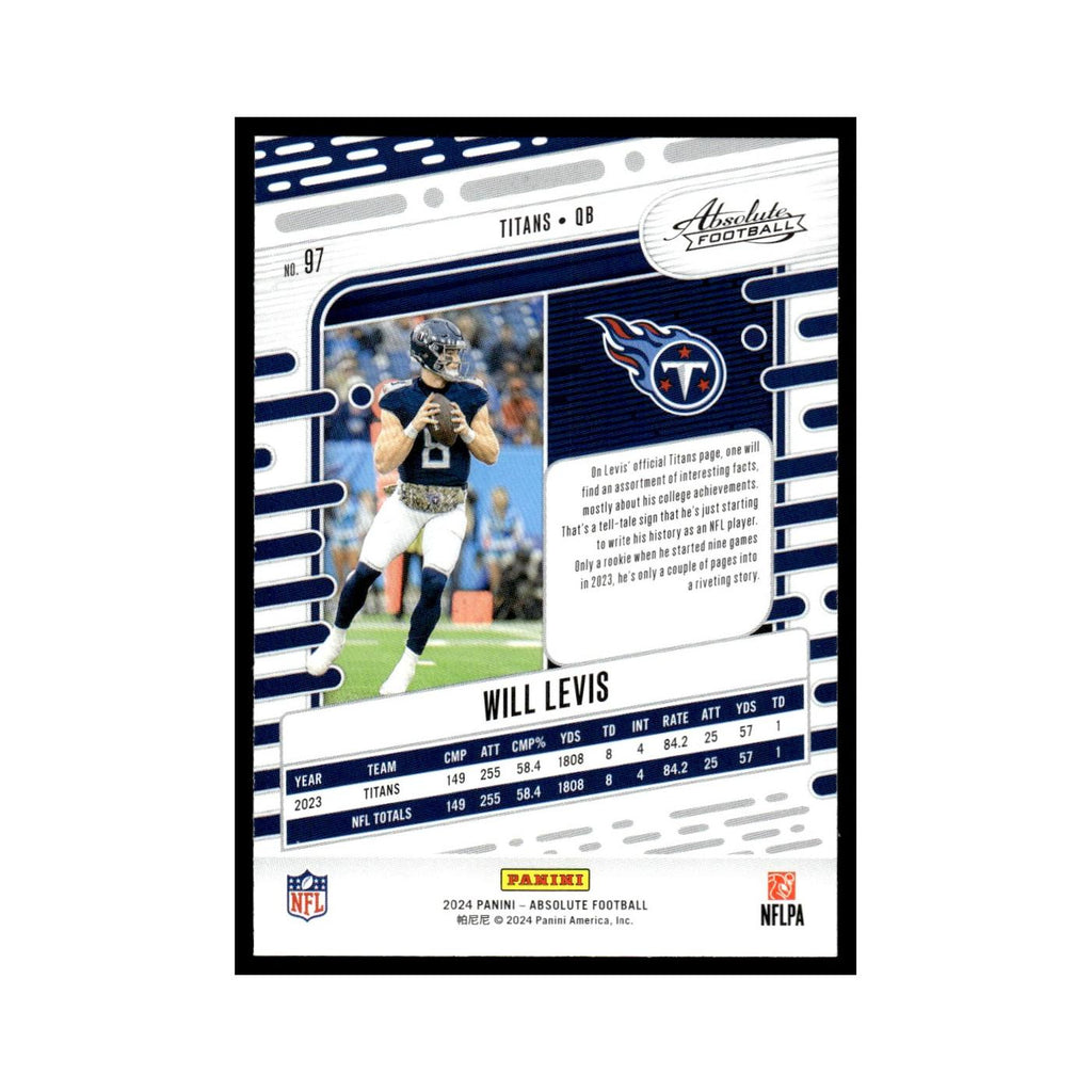 Will Levis 2024 Panini Absolute #97 Tennessee Titans Football Card NM