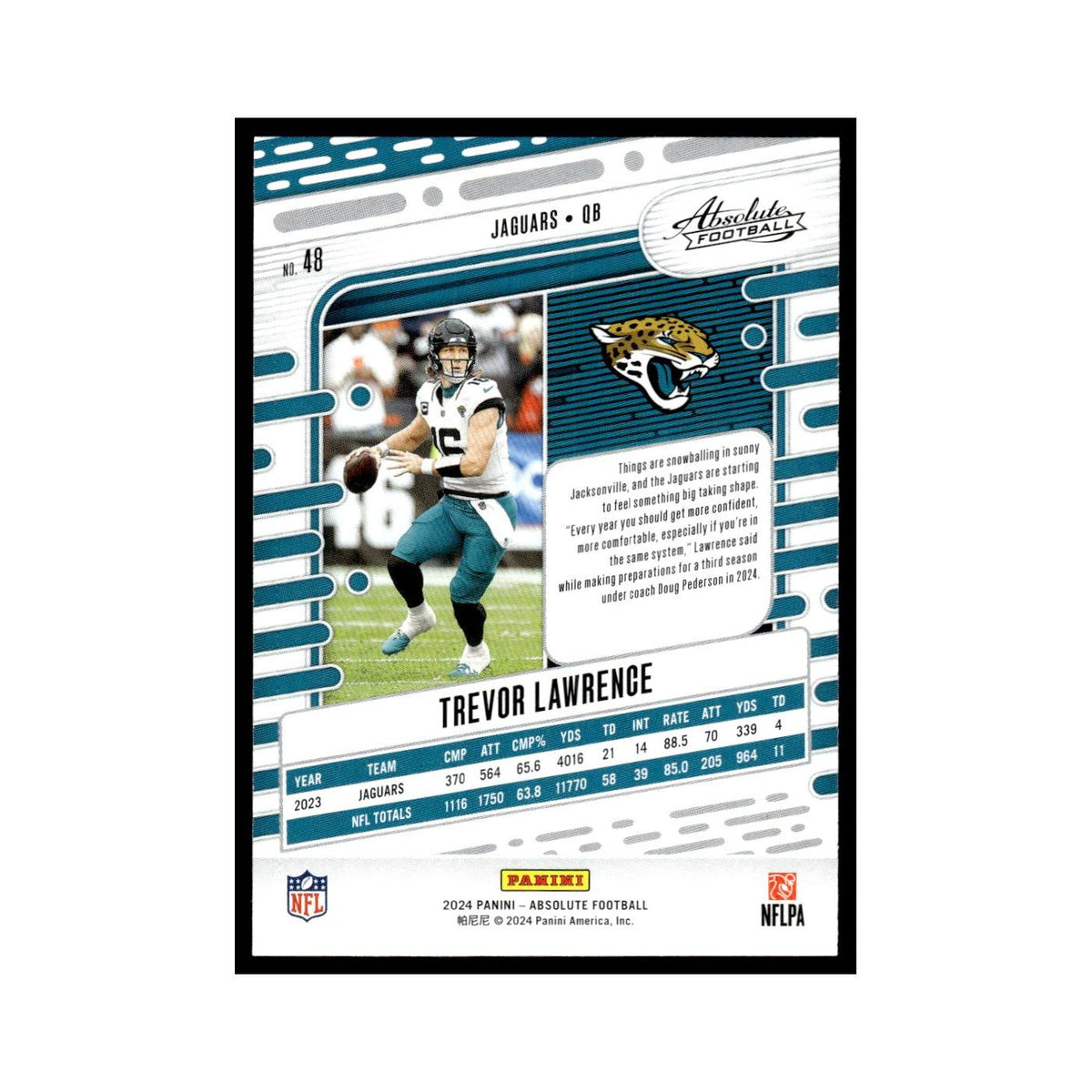 Trevor Lawrence 2024 Panini Absolute #48 Jacksonville Jaguars Football Card NM