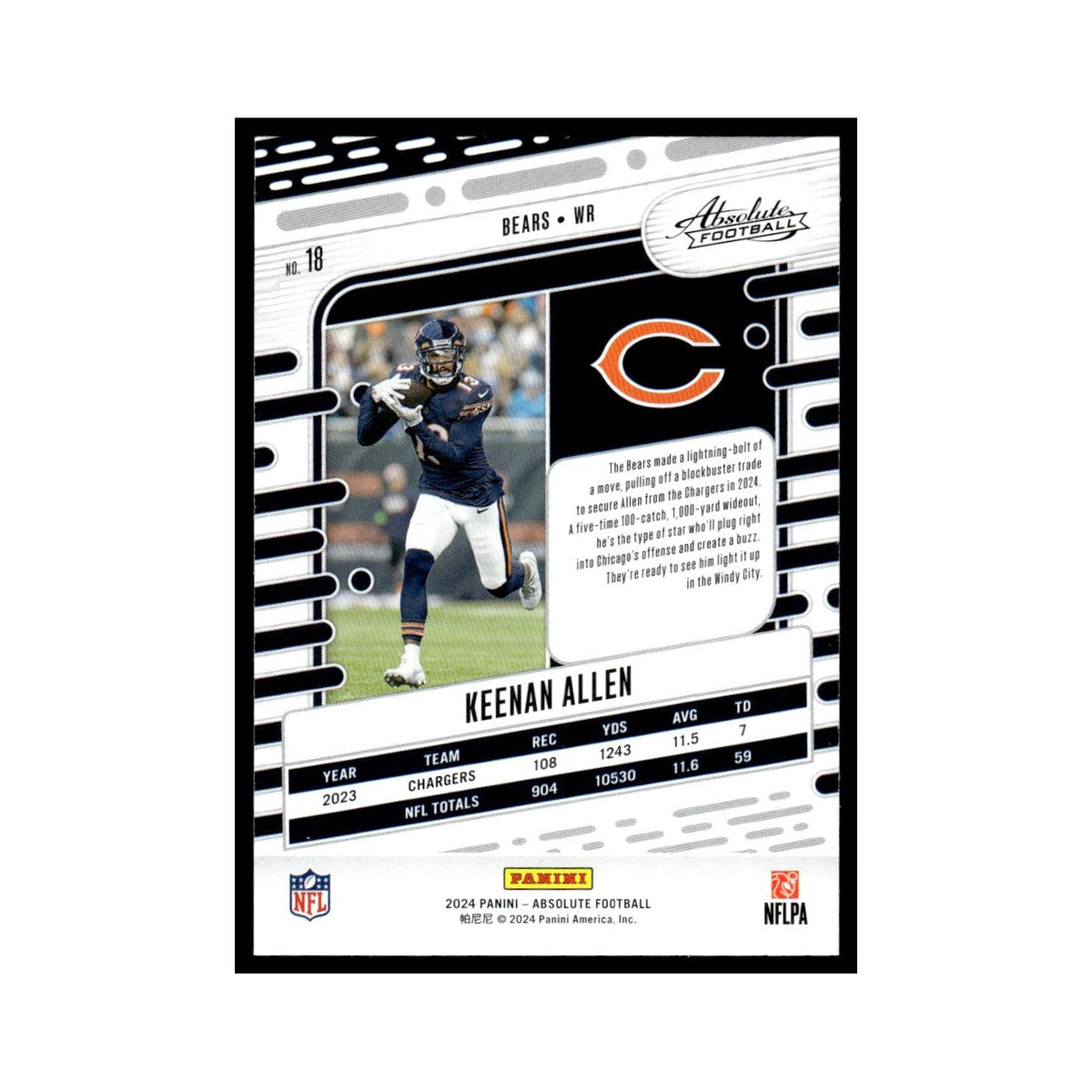 Keenan Allen 2024 Panini Absolute #18 Chicago Bears Football Card NM