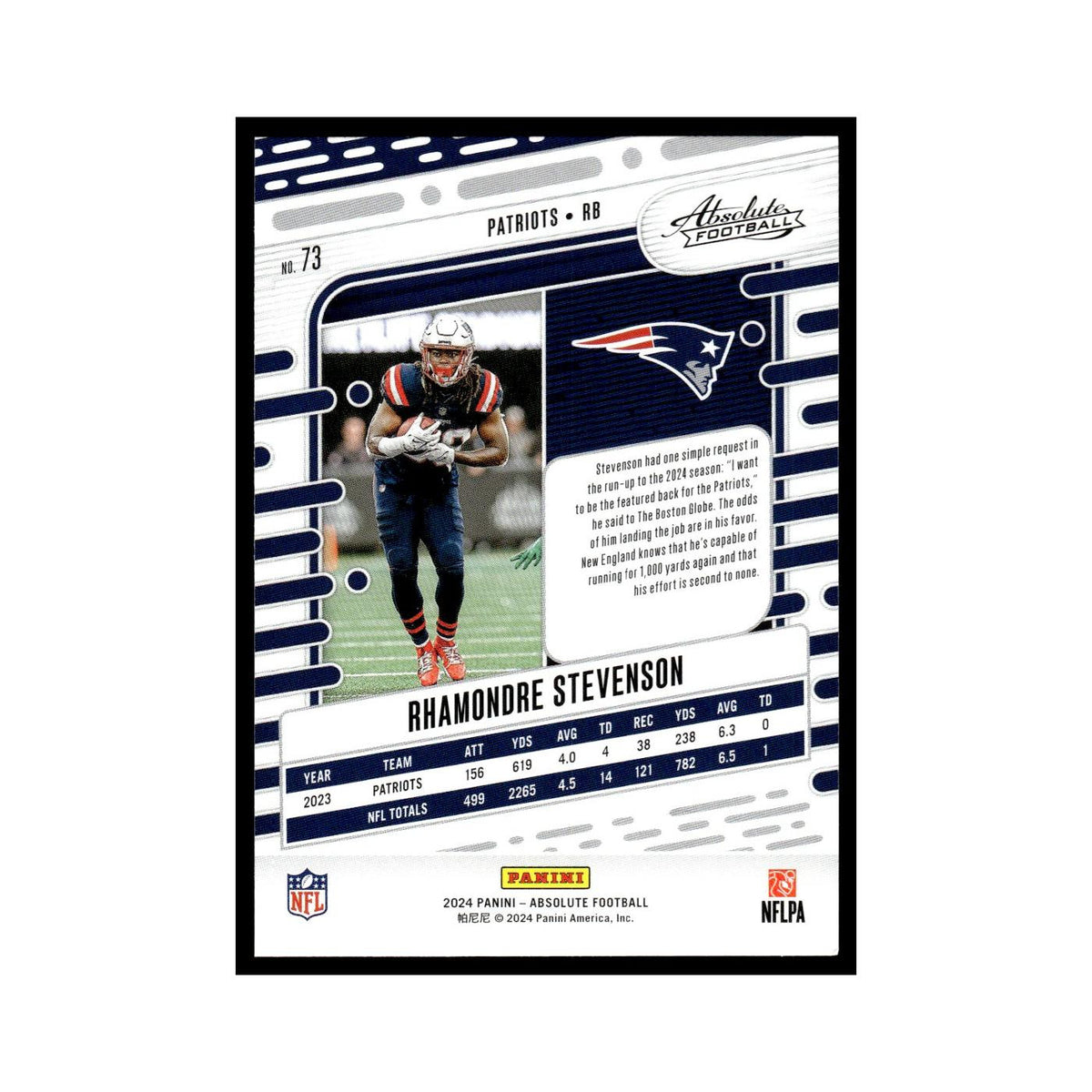 Rhamondre Stevenson 2024 Panini Absolute #73 New England Patriots NM