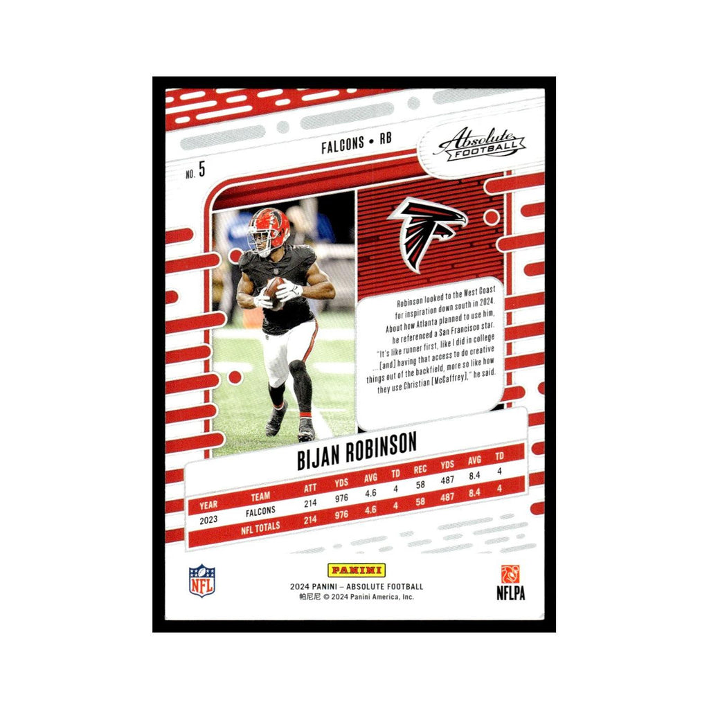 Bijan Robinson 2024 Panini Absolute #5 Atlanta Falcons Football Card NM